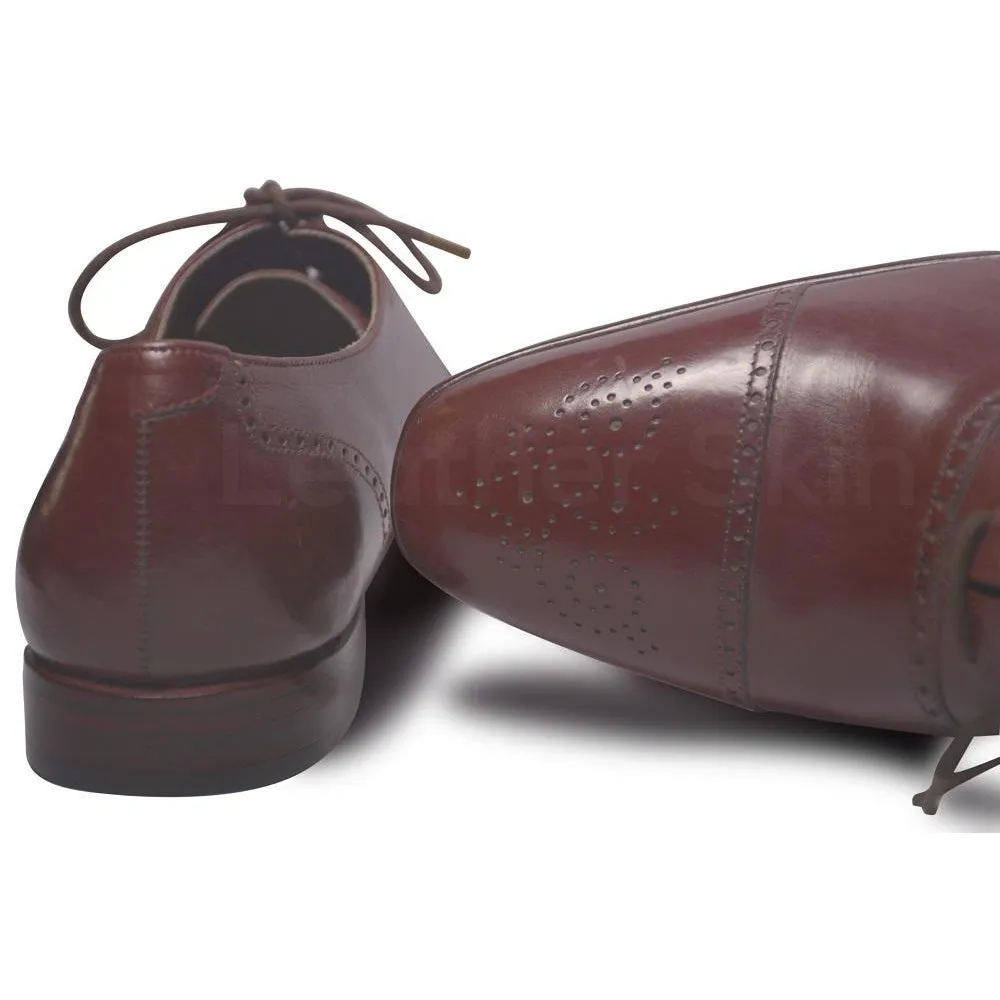 Men Red Brogue Handmade Genuine Leather Shoes