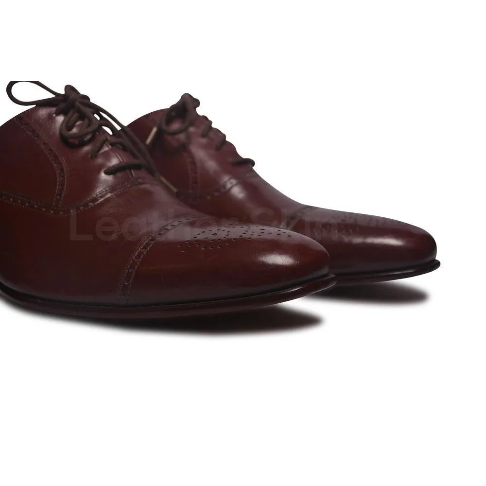 Men Red Brogue Handmade Genuine Leather Shoes