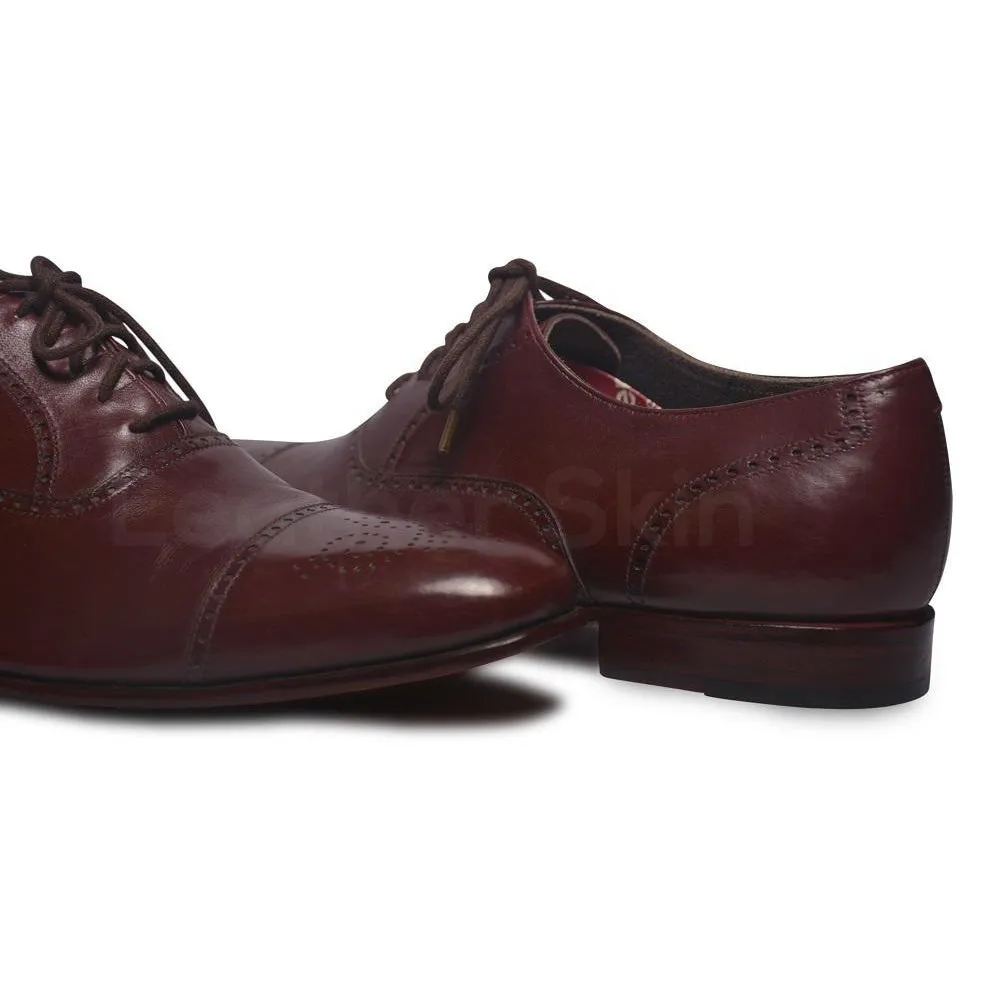 Men Red Brogue Handmade Genuine Leather Shoes