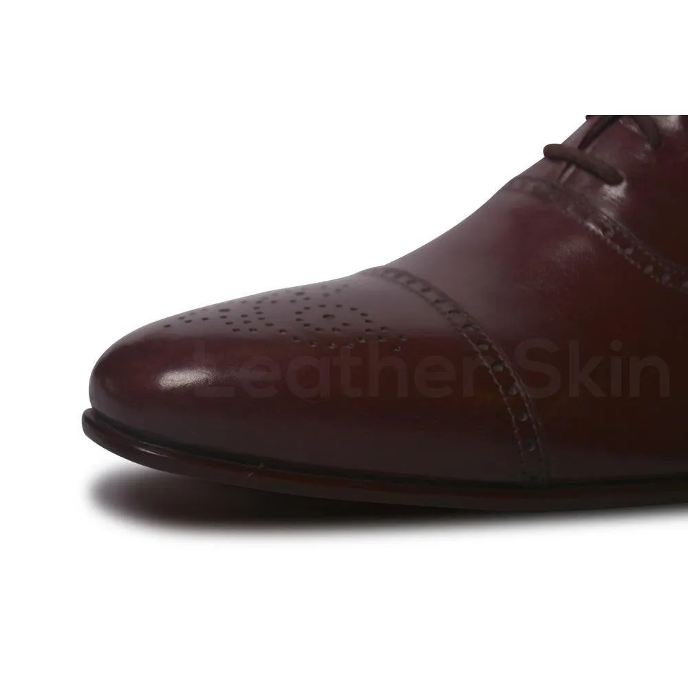 Men Red Brogue Handmade Genuine Leather Shoes