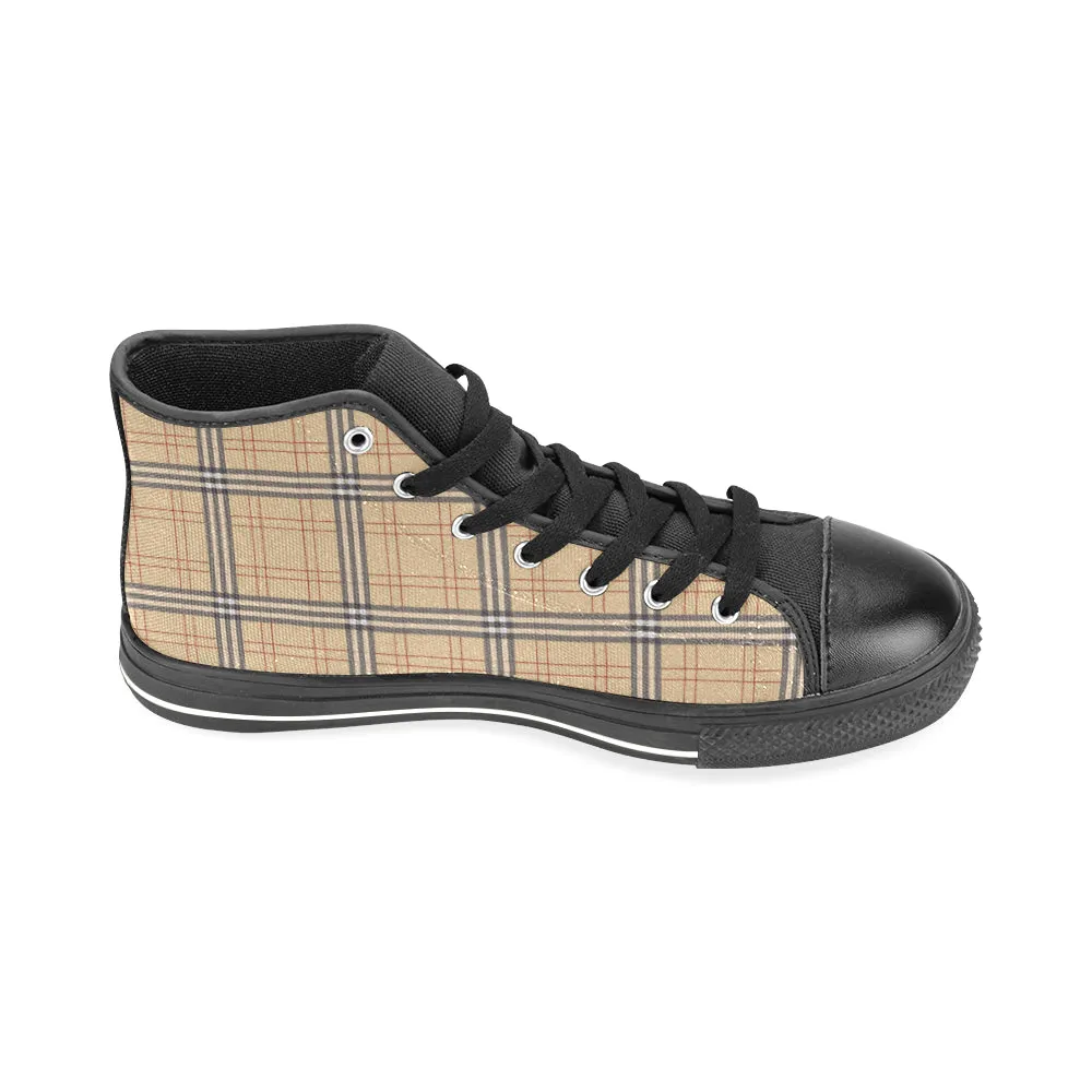 Men's Big Size Vintage Plaids Checkers Print High Top Canvas Shoes