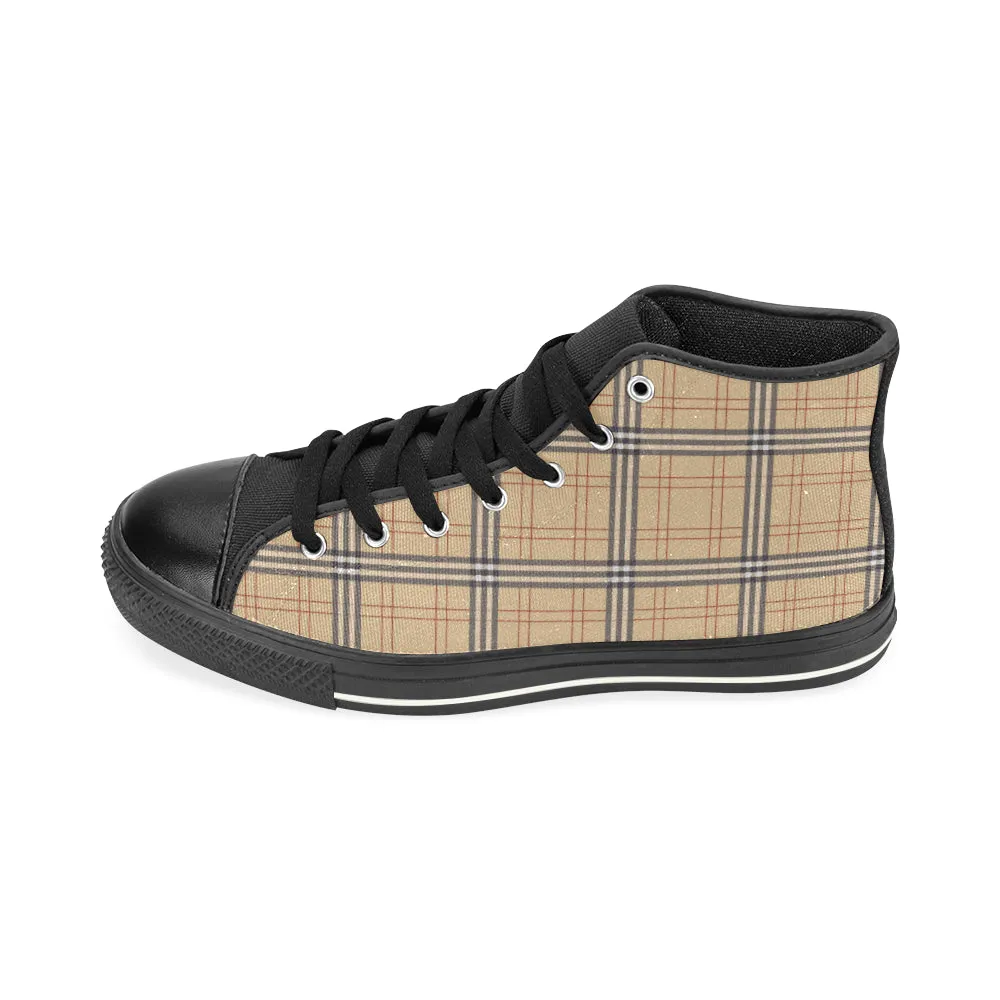 Men's Big Size Vintage Plaids Checkers Print High Top Canvas Shoes