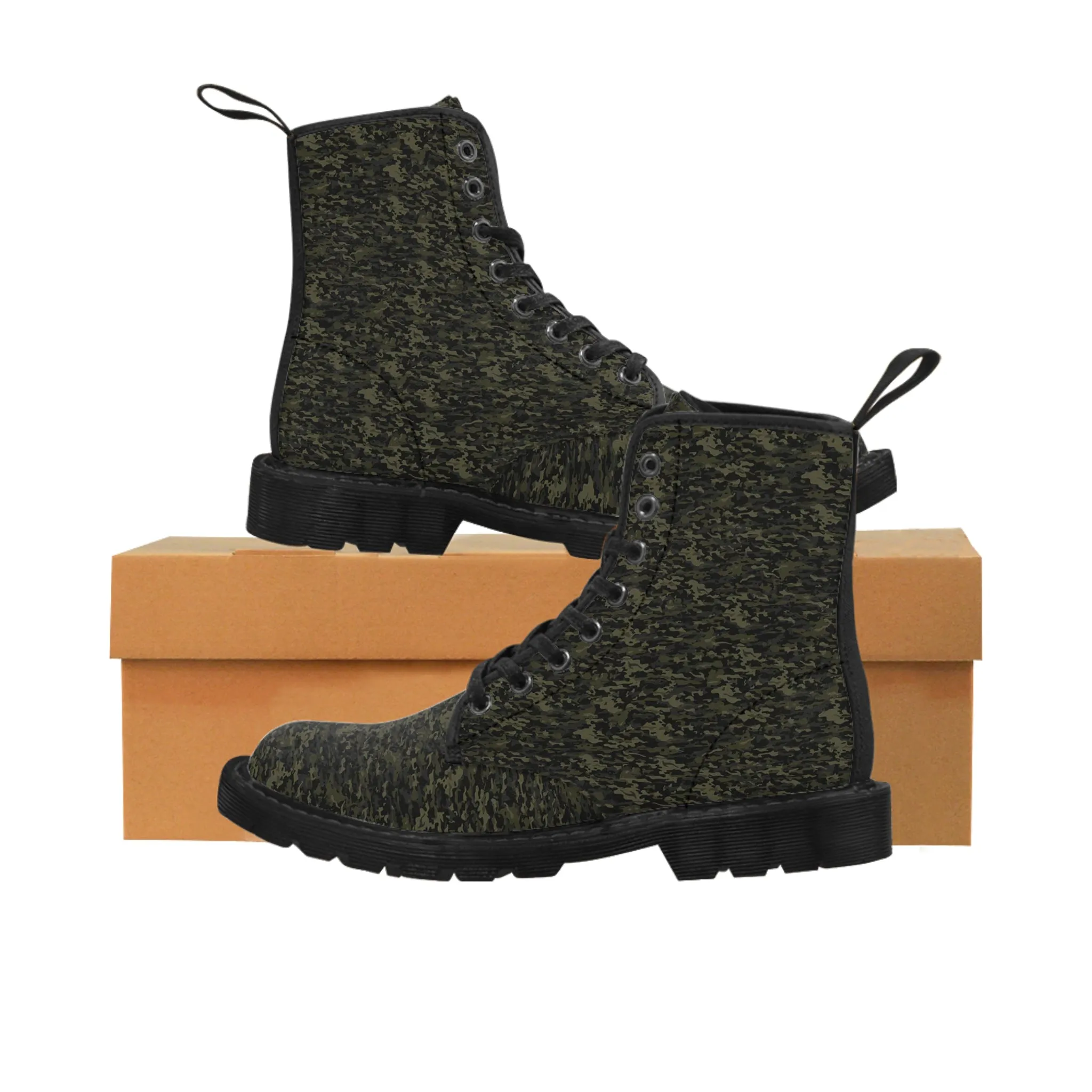 Men's Canvas Boots dark green camo by Mariu del Campo.