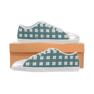 Men's Green White Checks Print Low Top Canvas Shoes