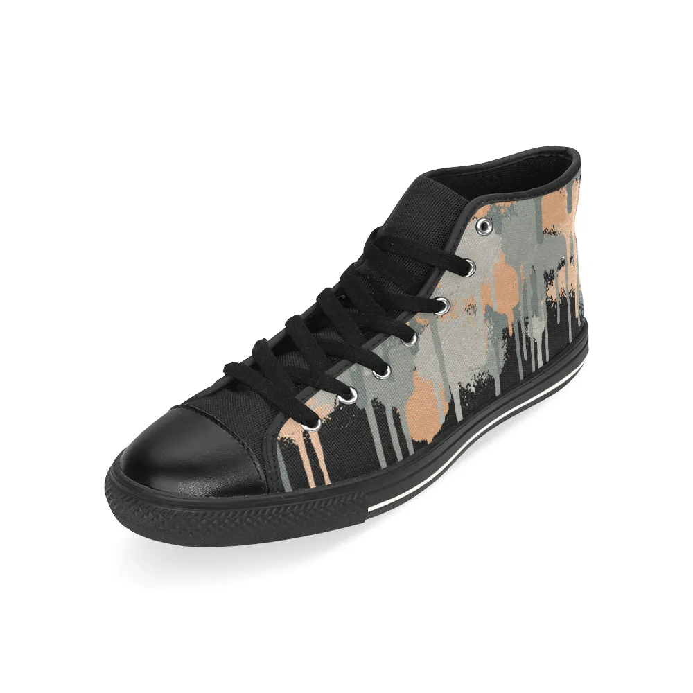 Men's Grey Graffiti Paint Splatter Print Canvas High Top Shoes