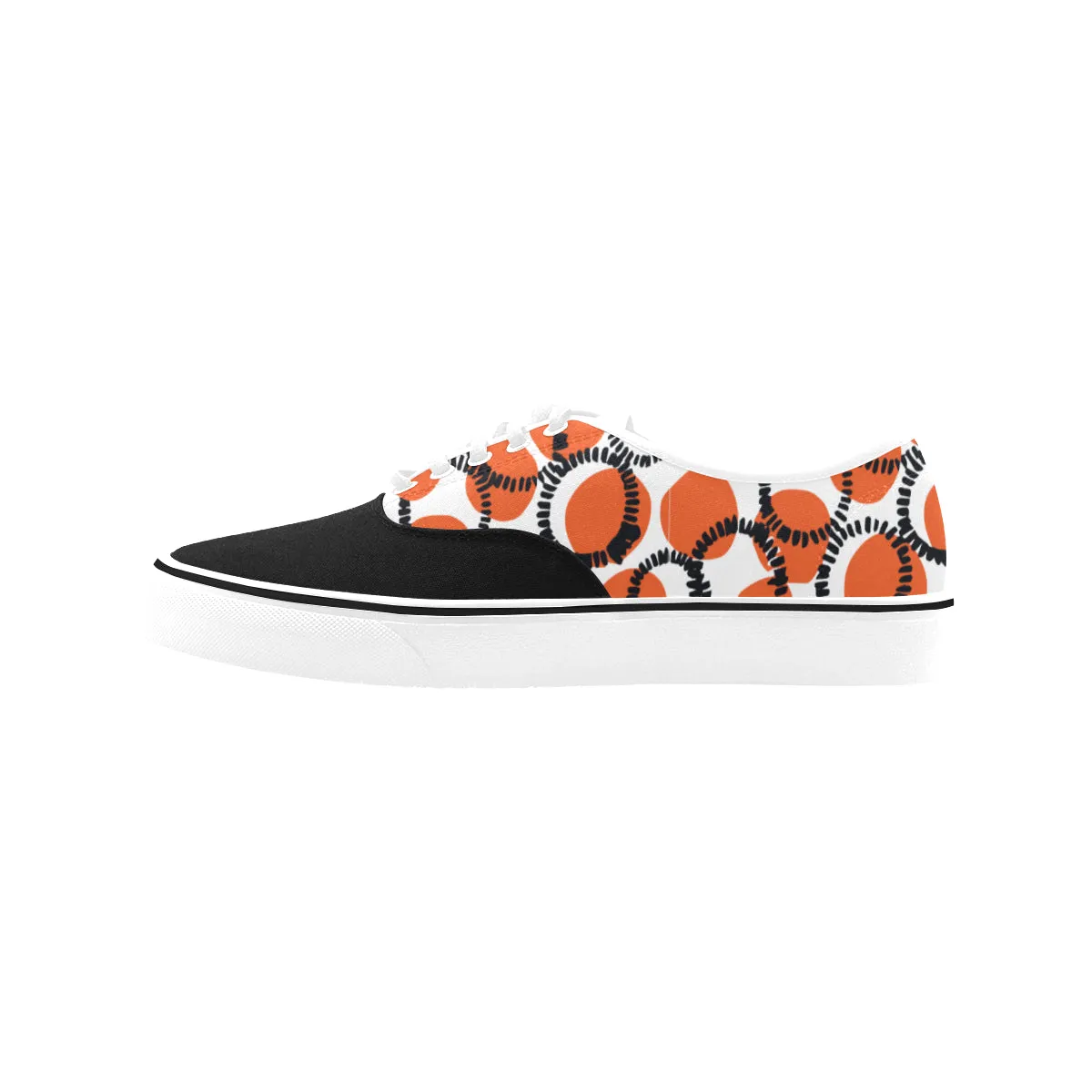 Men's Orange Black Polka Print Canvas Low Top Shoes (White)