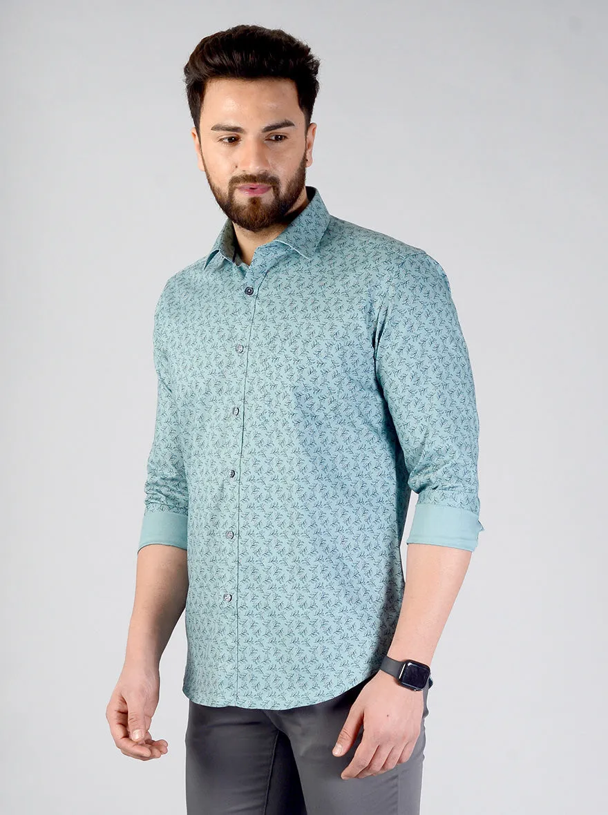 Mineral Blue Printed Slim Fit Formal Shirt | JadeBlue