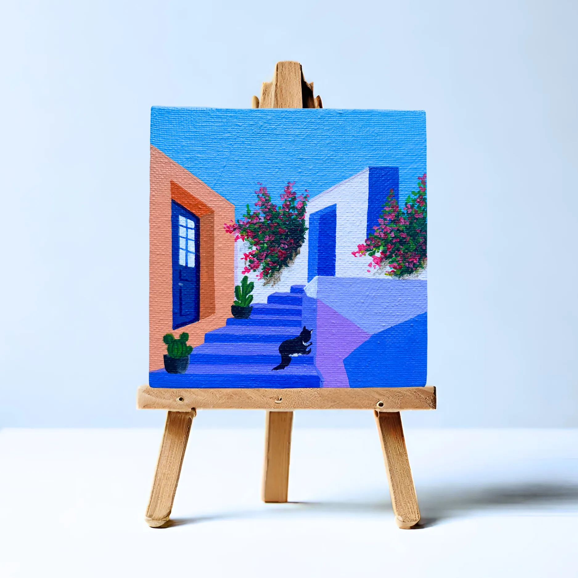 Mini Canvas Original Painting | Adorable Desk Decor | City Blue