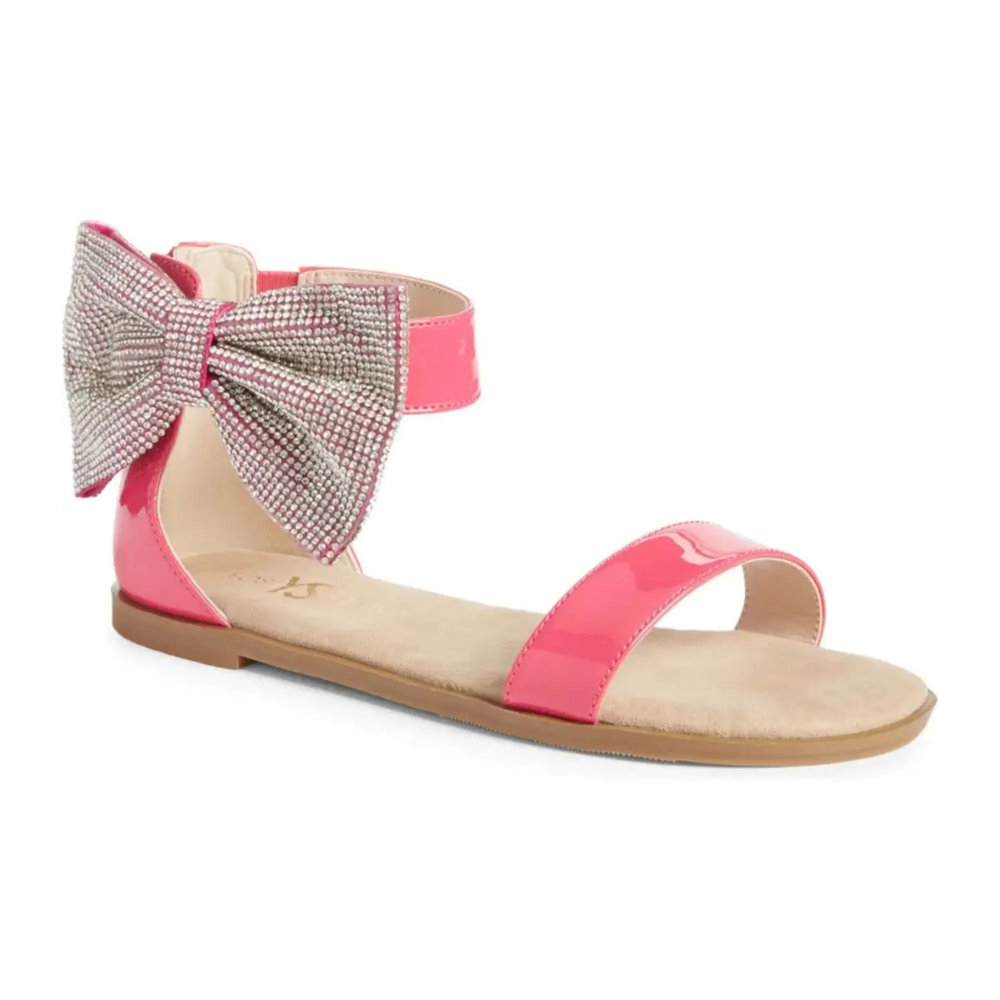 Miss Cambelle Crystal Bow Sandal in Hot Pink Patent - Kids