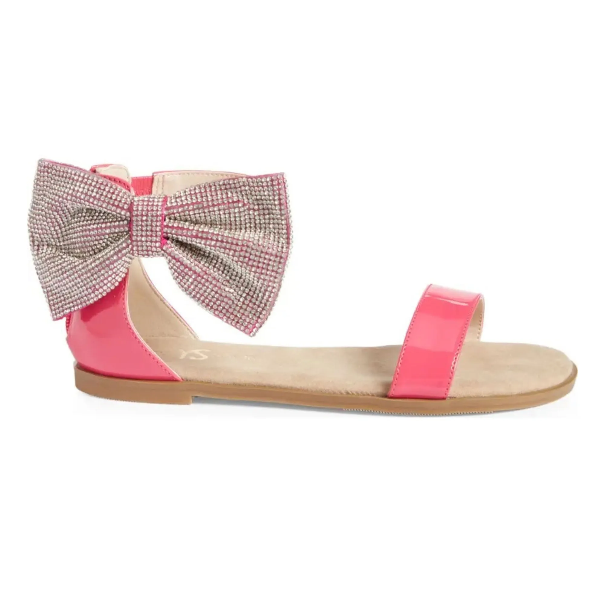 Miss Cambelle Crystal Bow Sandal in Hot Pink Patent - Kids