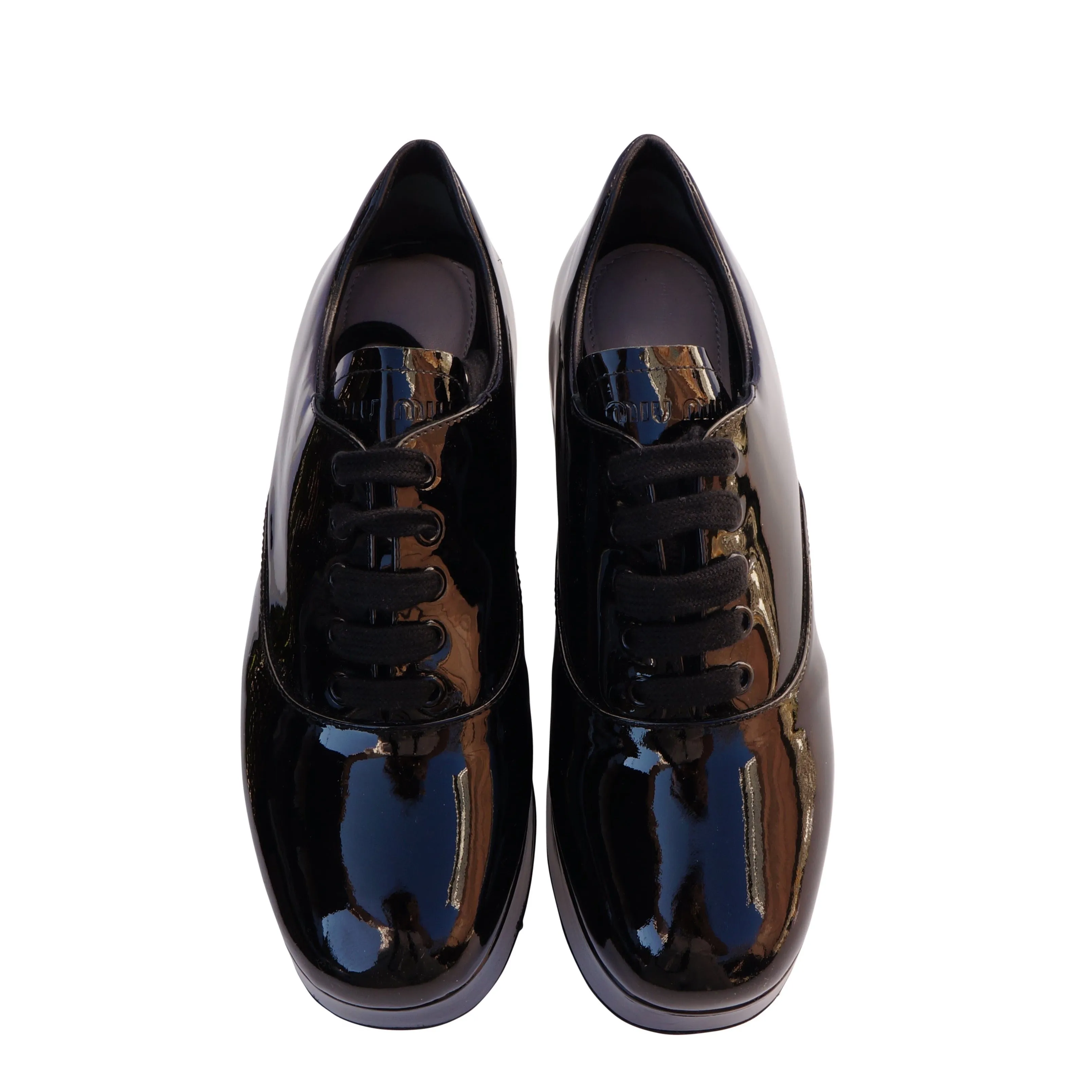 Miu Miu Black Patent Leather Flatform Oxford