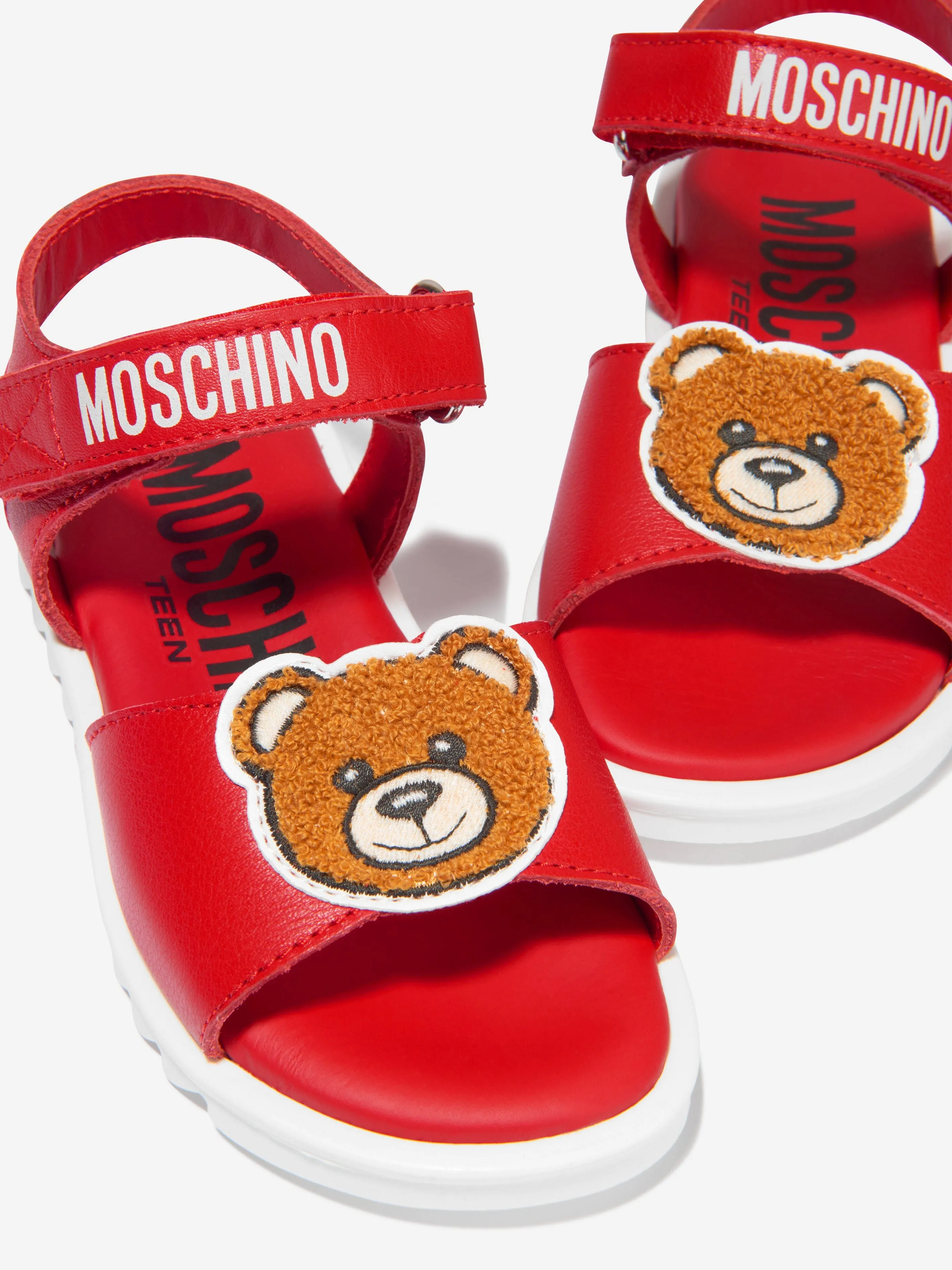 Moschino Girls Leather Teddy Bear Logo Sandals