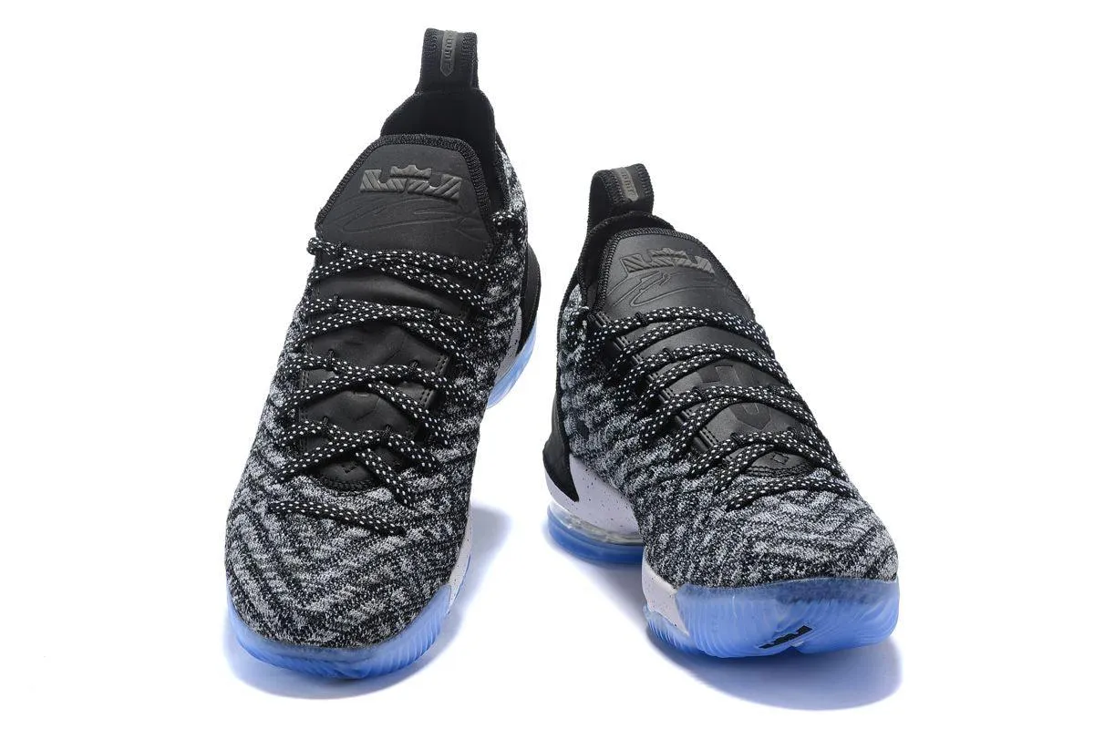 N LeBron 16 Oreo Black White Grey With Icy Blue Sneakers