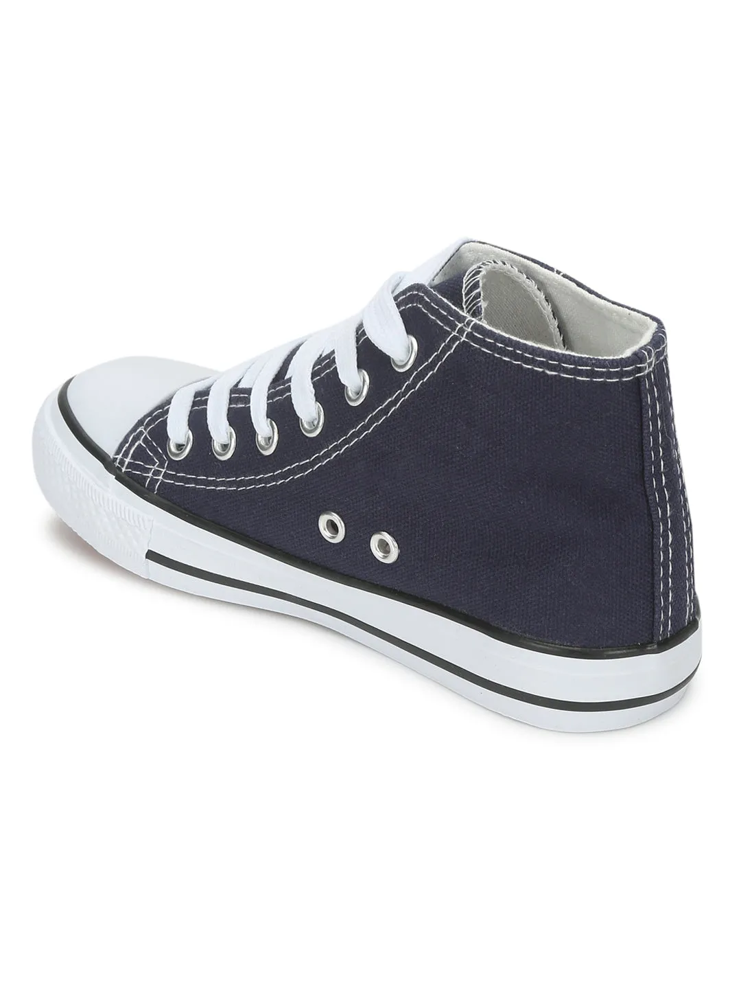 Navy Canvas High Ankle Stylish Lace-Up Sneakers For Kids-Unisex (TC-LKCAN4-NVY)