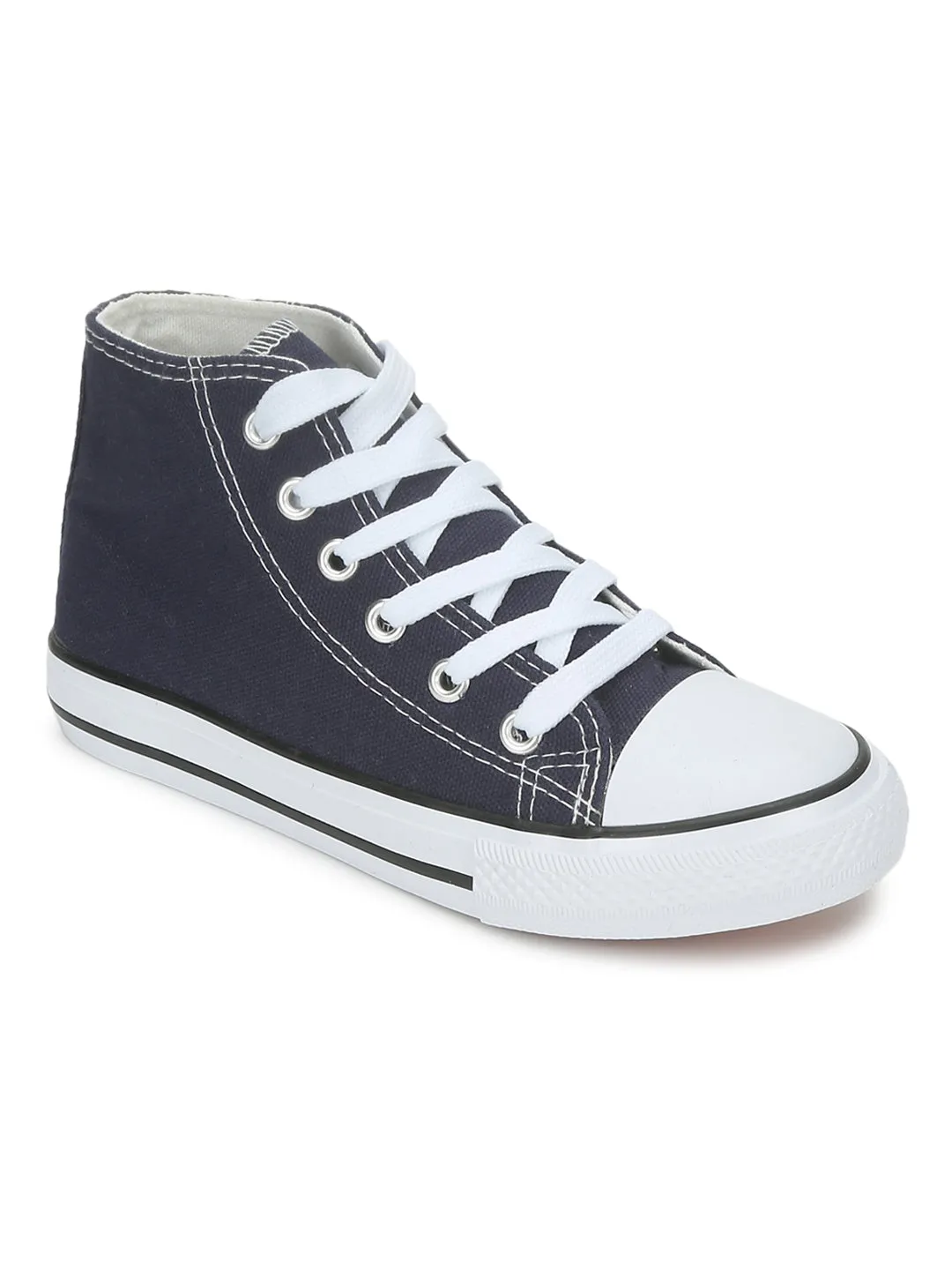 Navy Canvas High Ankle Stylish Lace-Up Sneakers For Kids-Unisex (TC-LKCAN4-NVY)