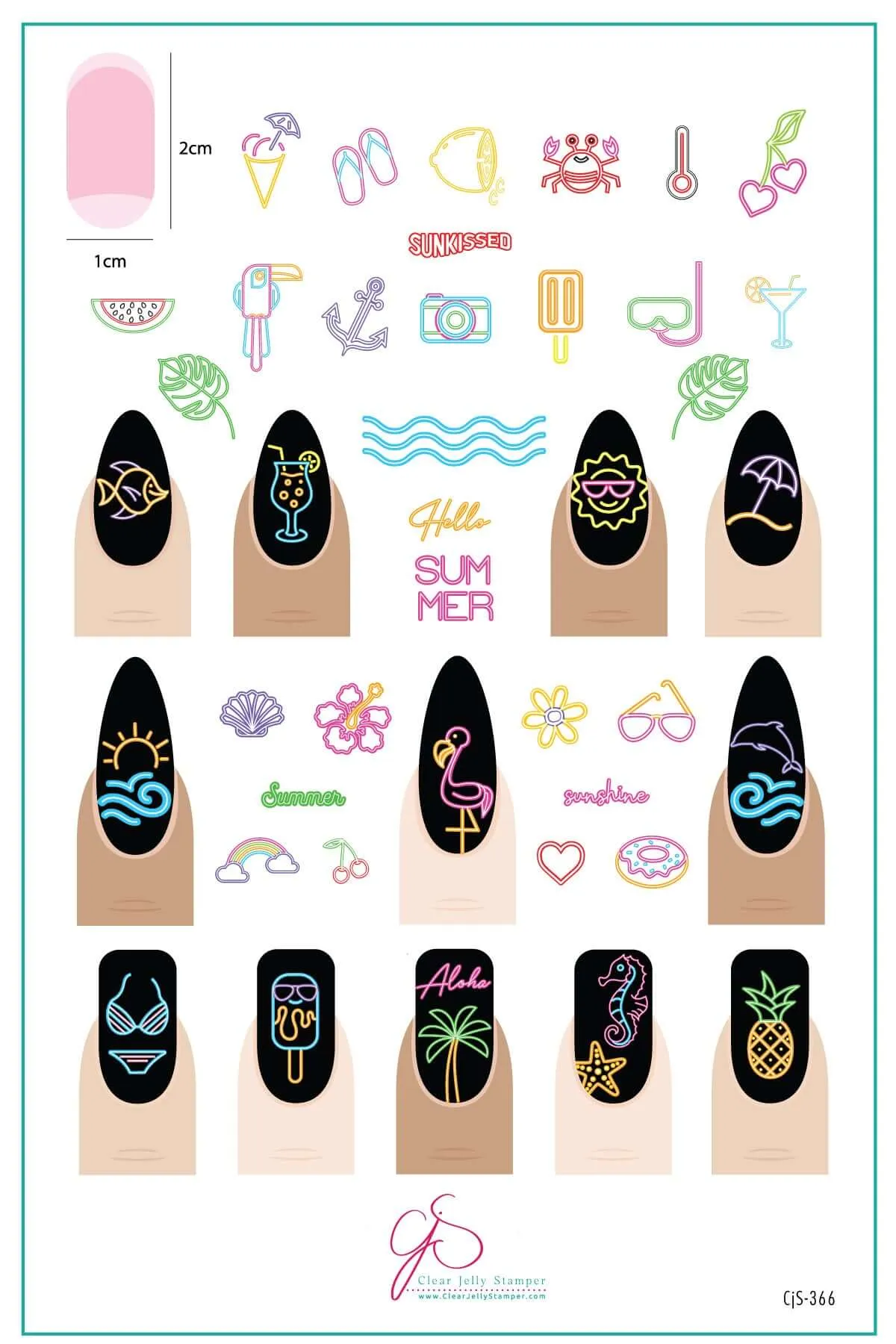 Neon Summer (CjS-366) Steel Nail Art Layered Stamping Plate