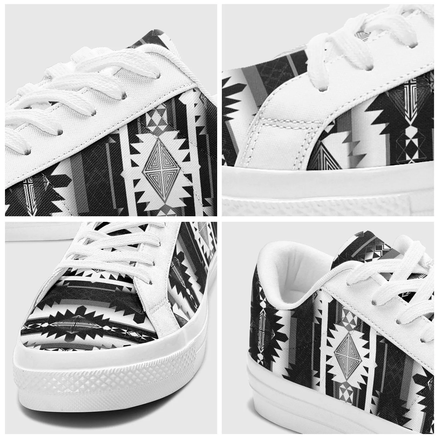 Okotoks Black and White Aapisi Low Top Canvas Shoes White Sole