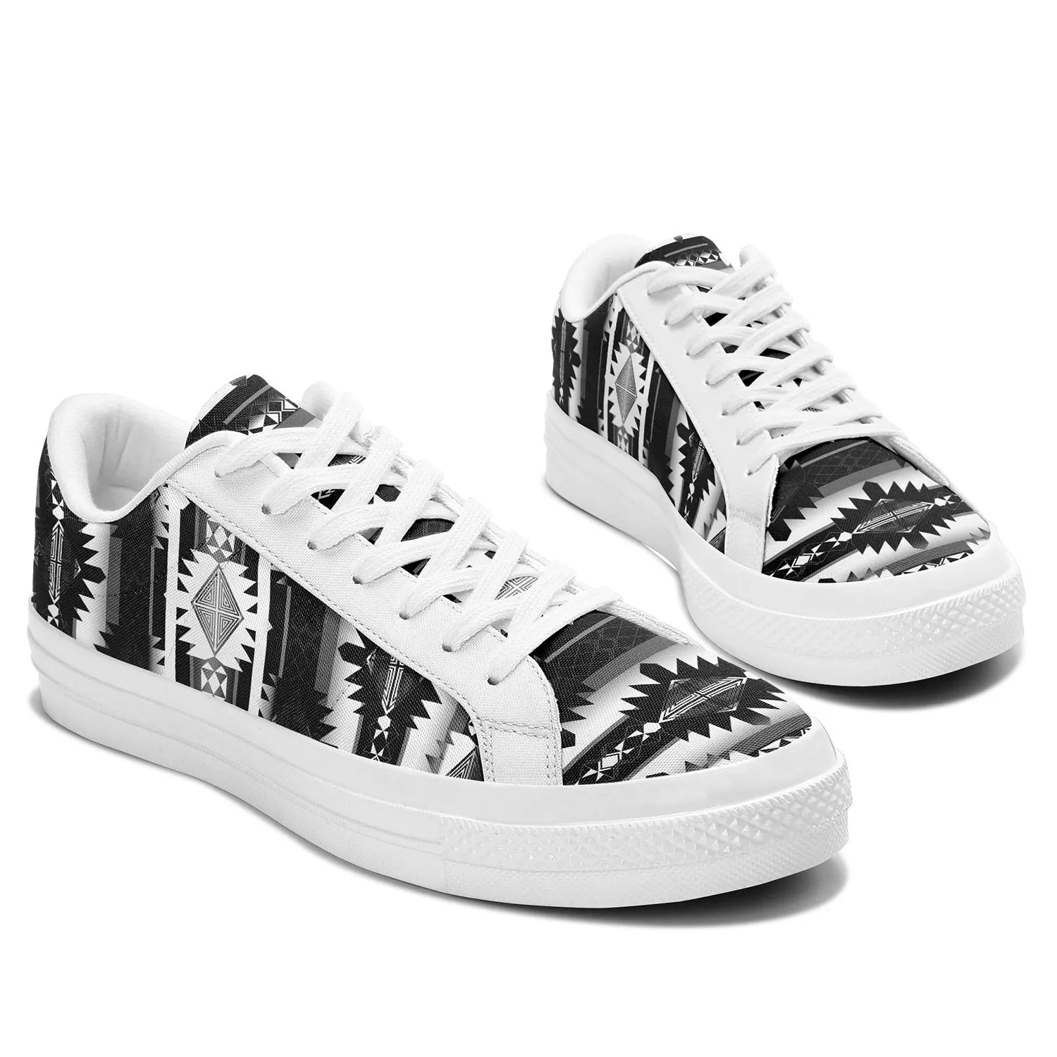 Okotoks Black and White Aapisi Low Top Canvas Shoes White Sole