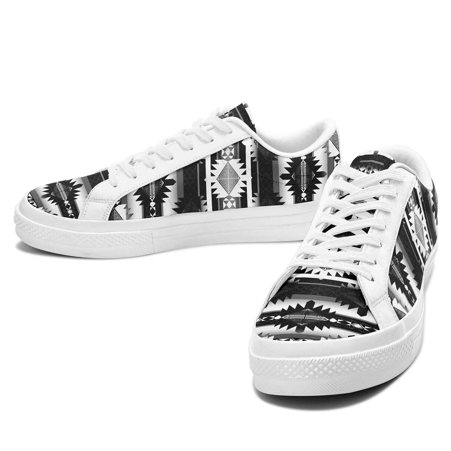 Okotoks Black and White Aapisi Low Top Canvas Shoes White Sole