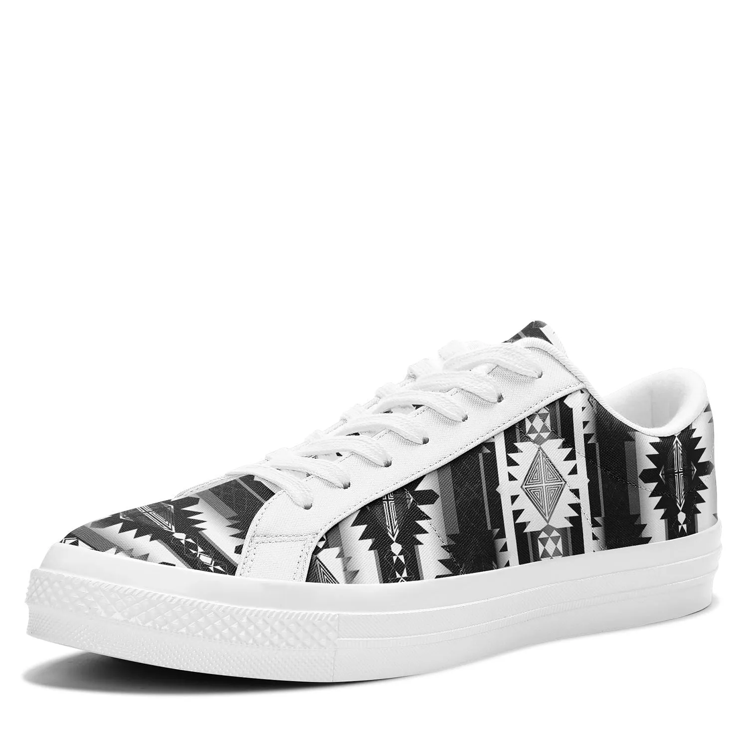 Okotoks Black and White Aapisi Low Top Canvas Shoes White Sole