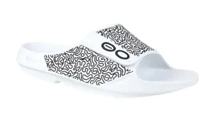 OOFOS Mens OOahh Sport Flex Slide White Labyrinth