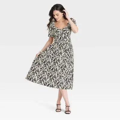 Open Box - Women's Short Sleeve Midi Dress - A New Day Floral