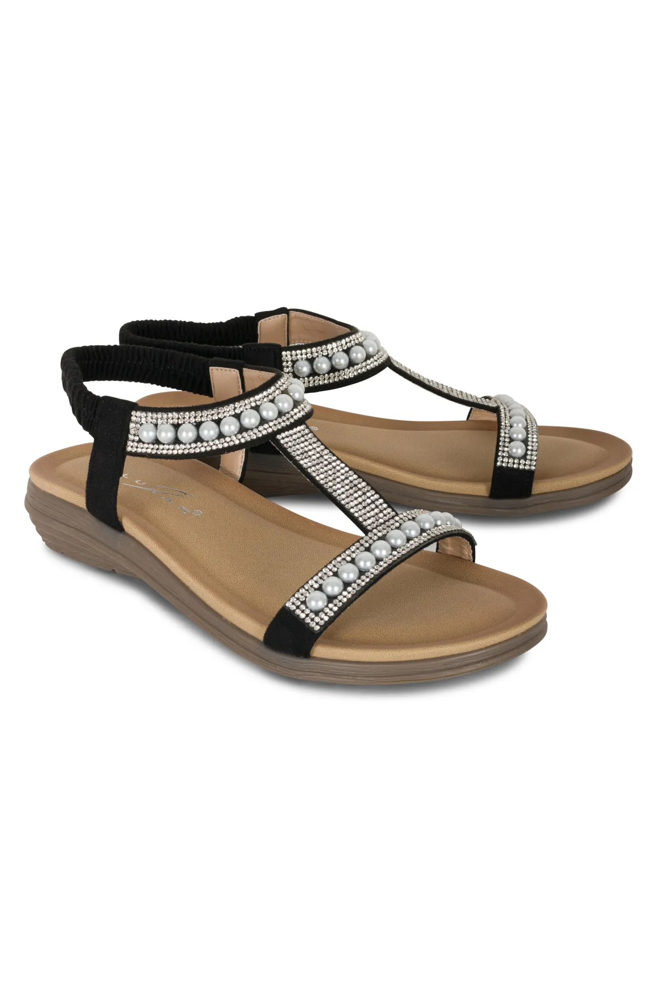 Pearl & Gem T bar Sandal | BLACK | TANCY AB