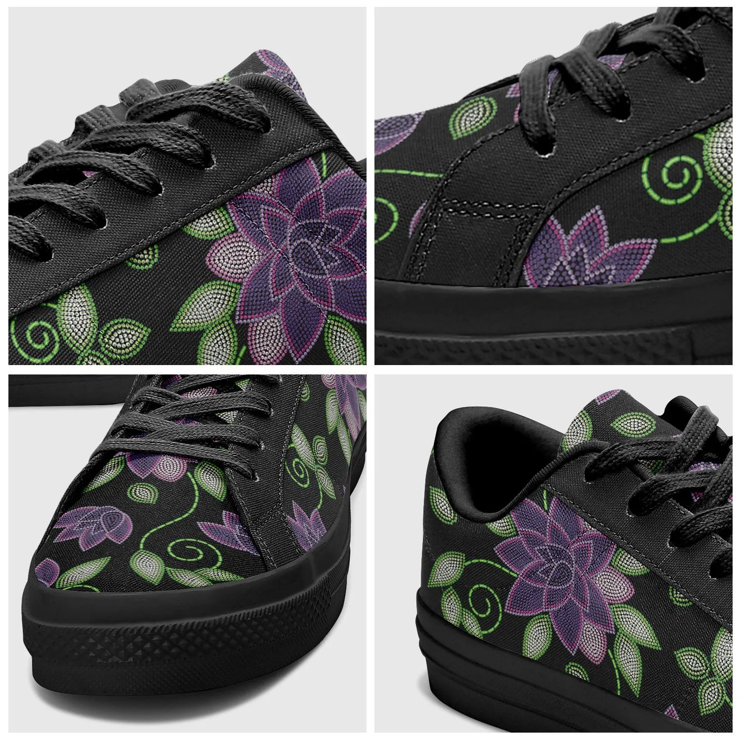 Purple Beaded Rose Aapisi Low Top Canvas Shoes Black Sole