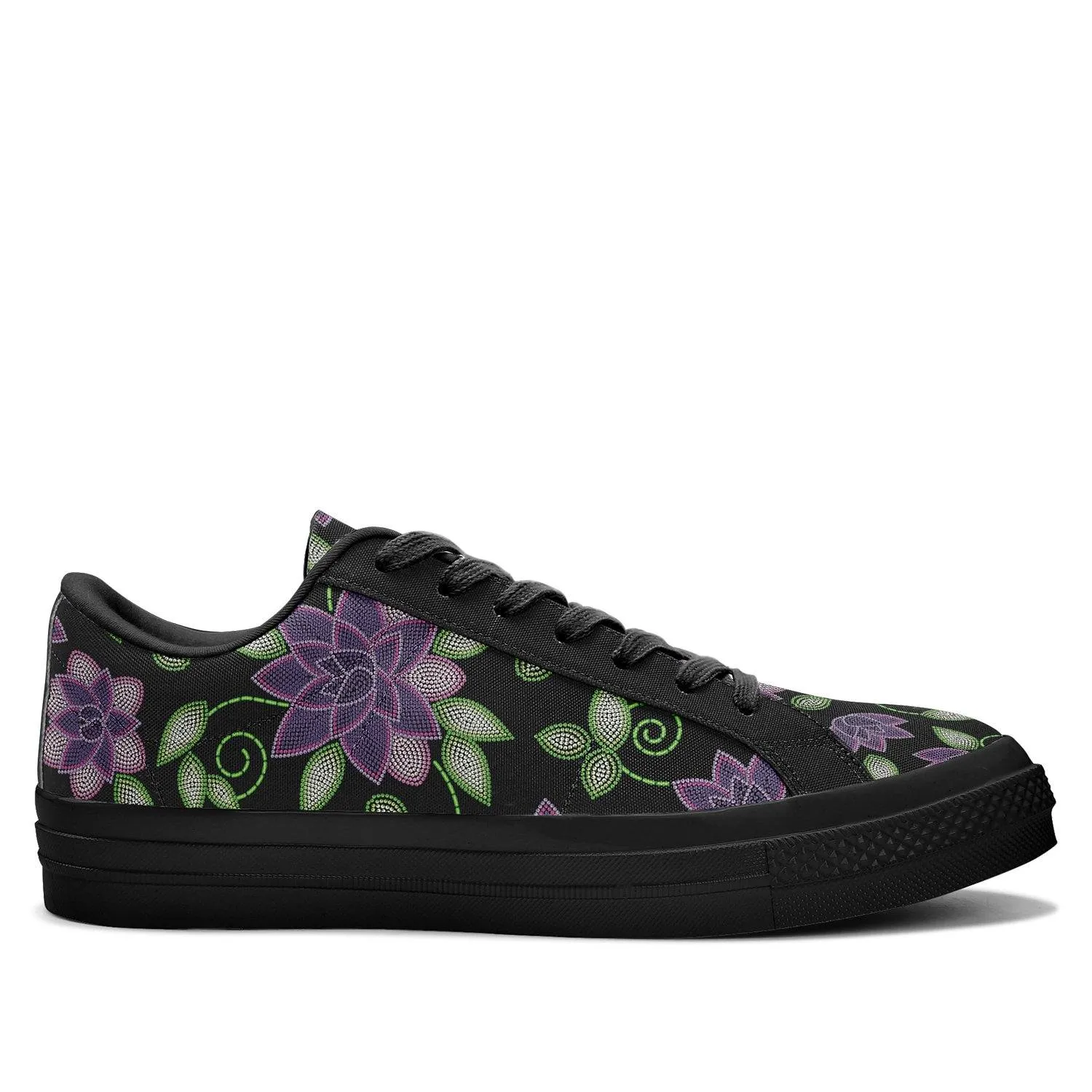 Purple Beaded Rose Aapisi Low Top Canvas Shoes Black Sole