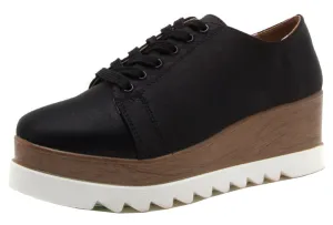 Qupid Women's Lace-Up Wood Platform Flatform Wedge Fashion Sneaker Oxford Shoe