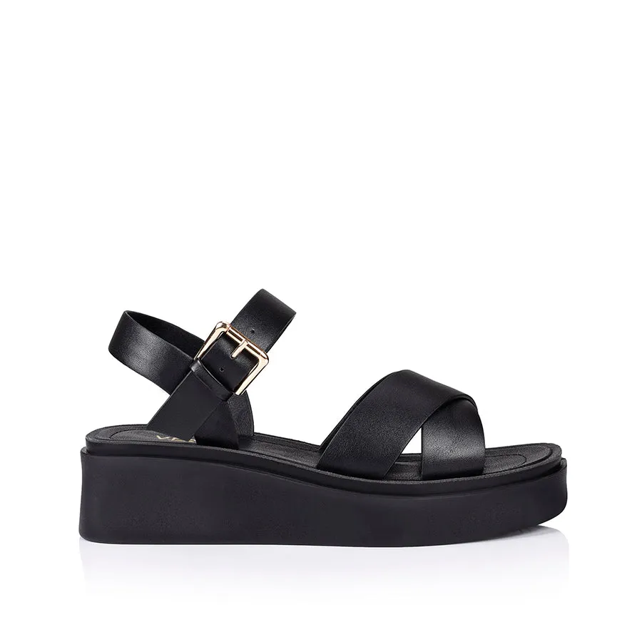 Radar Flatform Sandals - Black Smooth