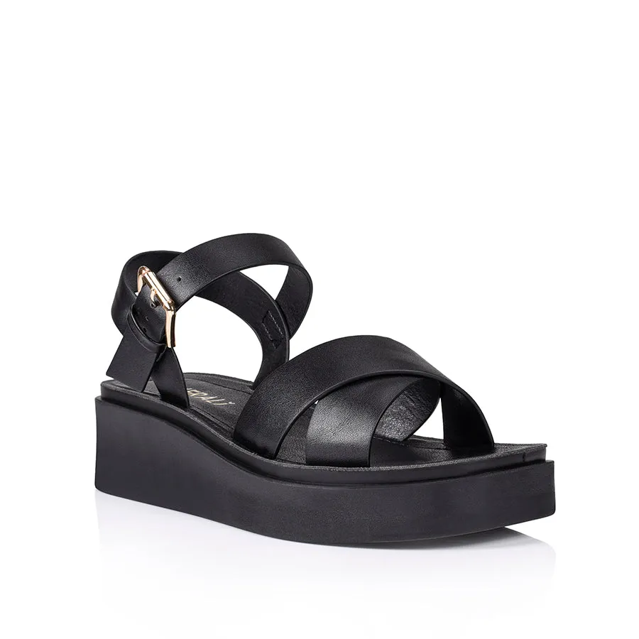 Radar Flatform Sandals - Black Smooth