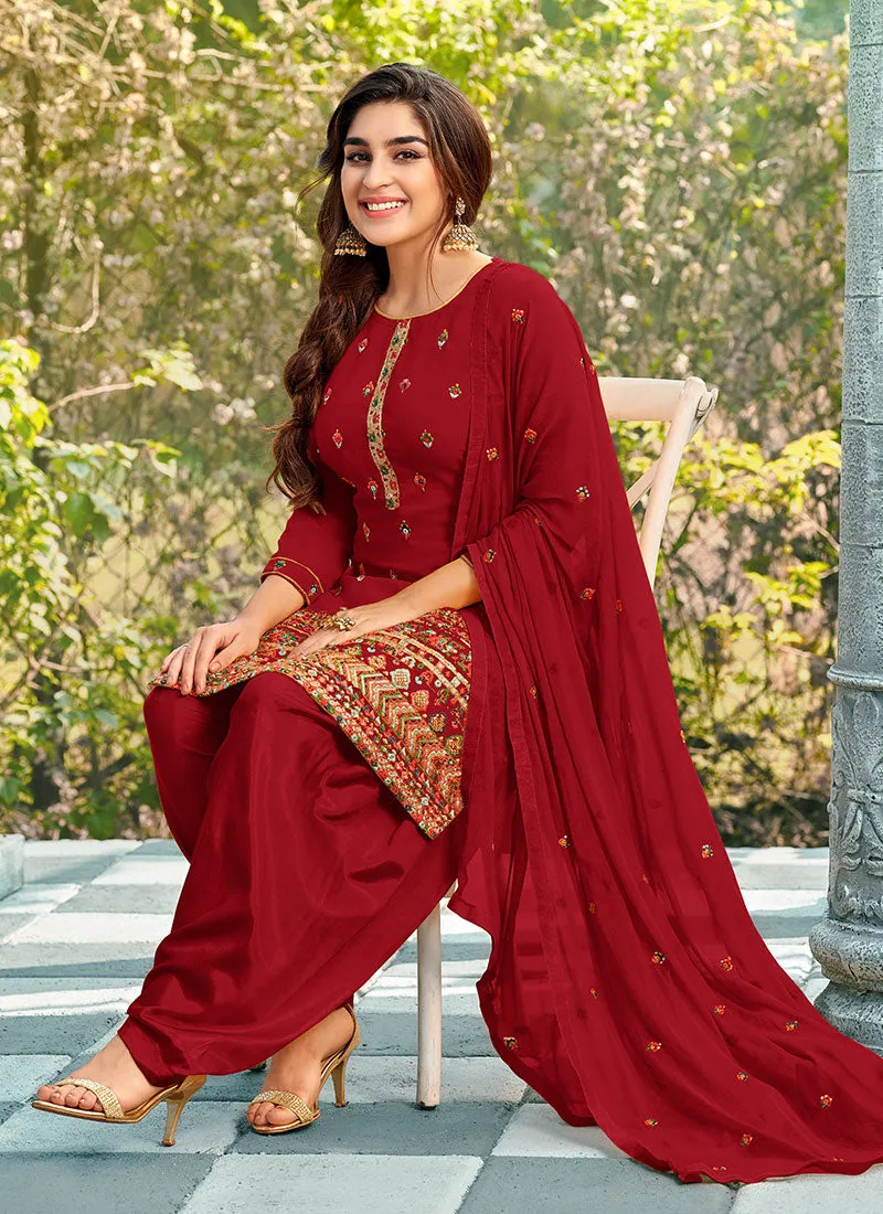 Red Sequence Embroidered Patiala Suit