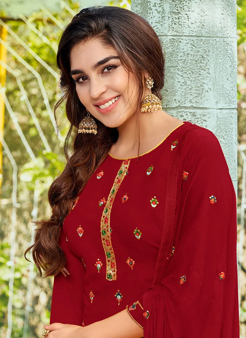 Red Sequence Embroidered Patiala Suit