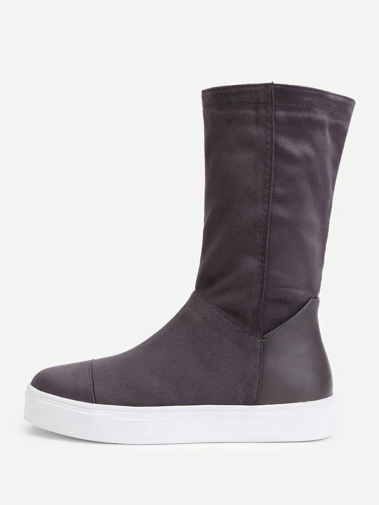 Round Toe Flatform Mid Calf Boots