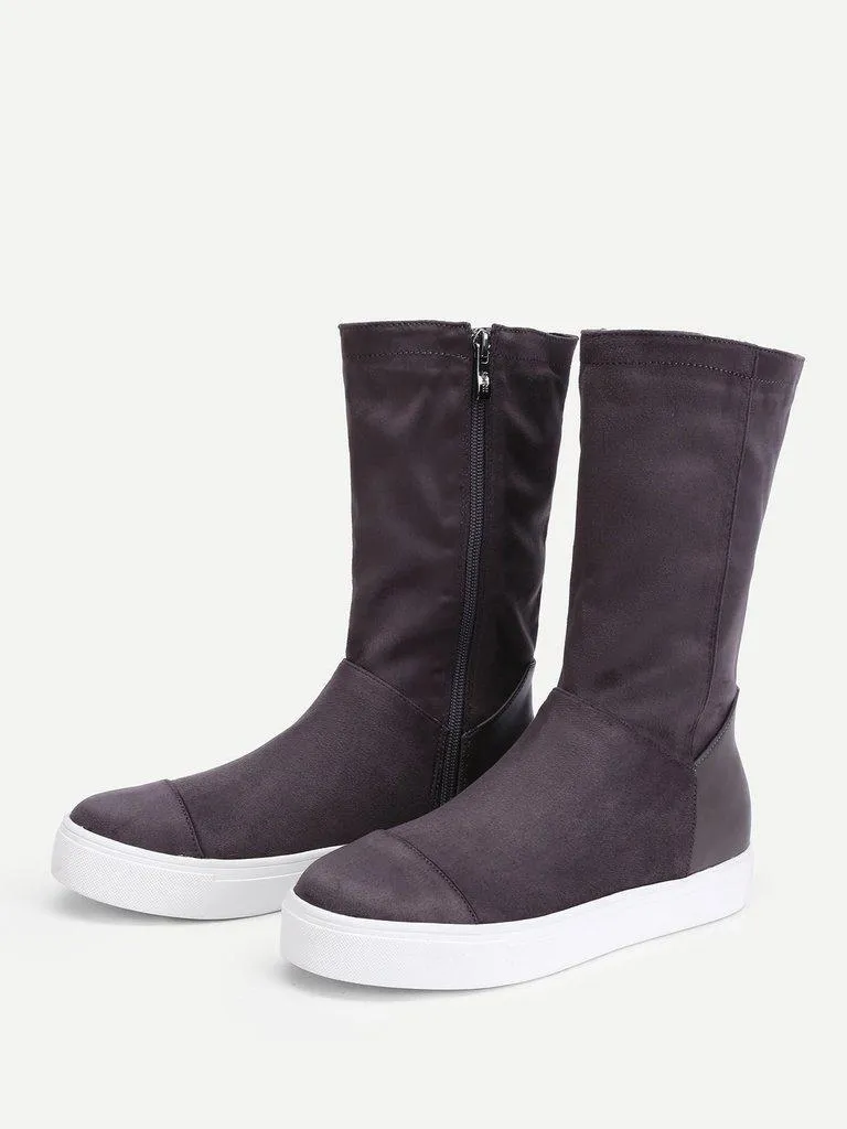 Round Toe Flatform Mid Calf Boots