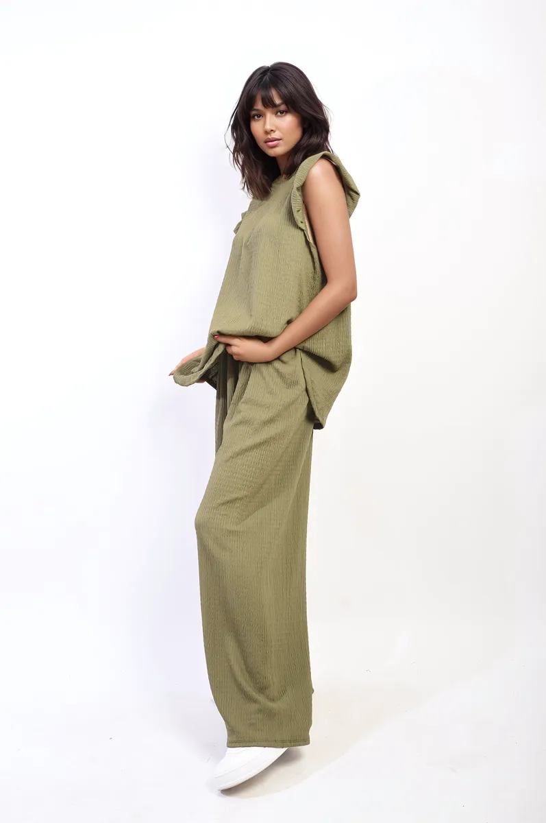 Ruffle Trim Top and Wide Leg Trouser Co-ord Set