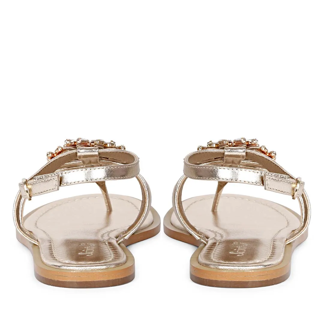 Saint Jenna Silver Stone Adorned Platin Leather Flat Sandals