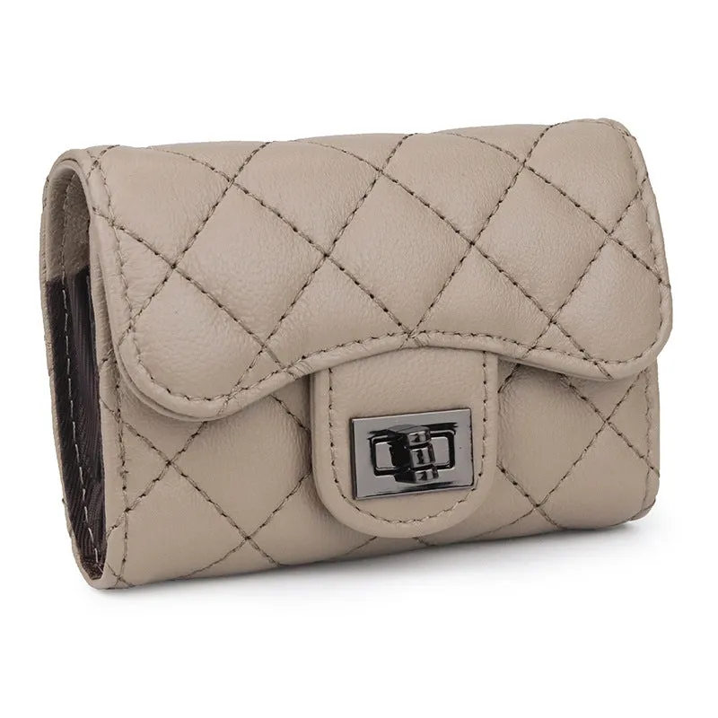 Sheepskin Expanding Card Holder Diamond Plaid Women