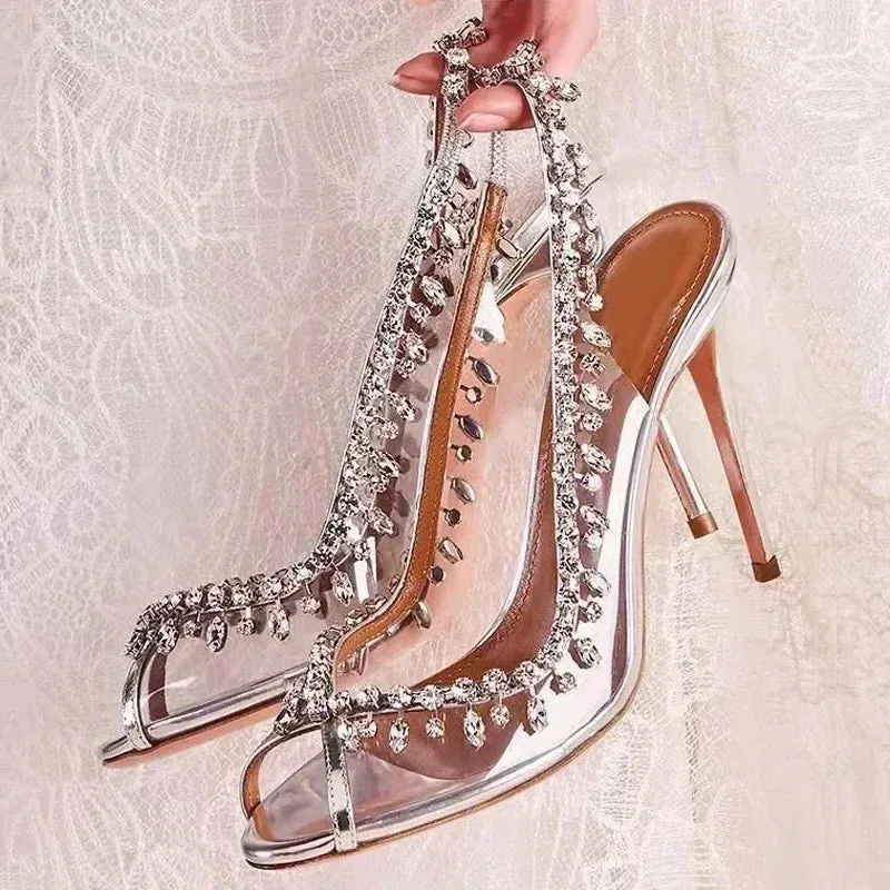 Shiny Crystal PVC Transparent Fish Mouth Summer Party High Heel