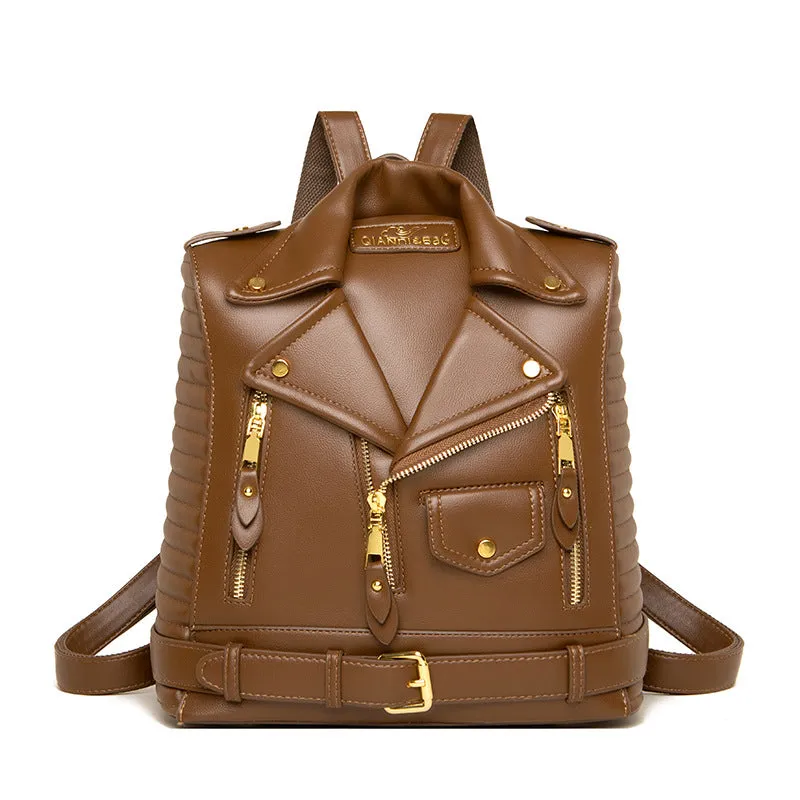 Soft Leather Textured Jacket Trendy Wild Clothes Backpack