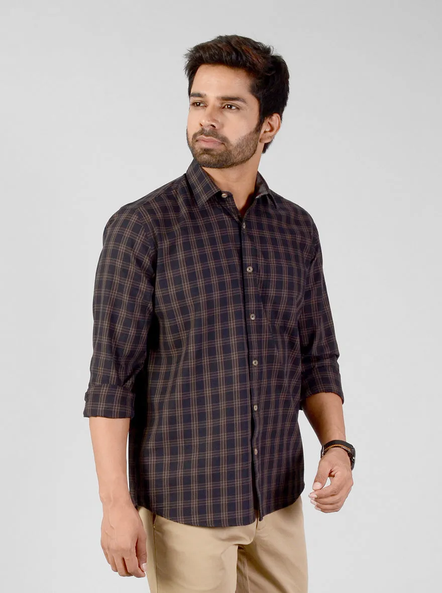 Soil Brown & Black Checked Smart Fit Casual Shirt | Greenfibre