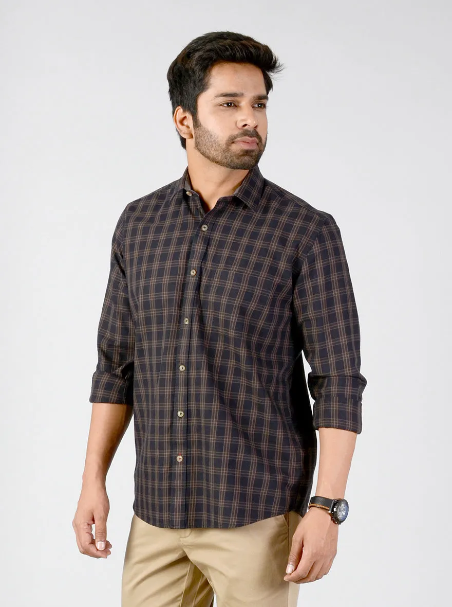 Soil Brown & Black Checked Smart Fit Casual Shirt | Greenfibre