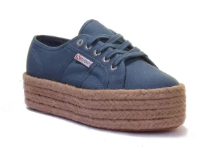 Superga 2790 Cotropew Espradrille Flatform Trainer In Blue