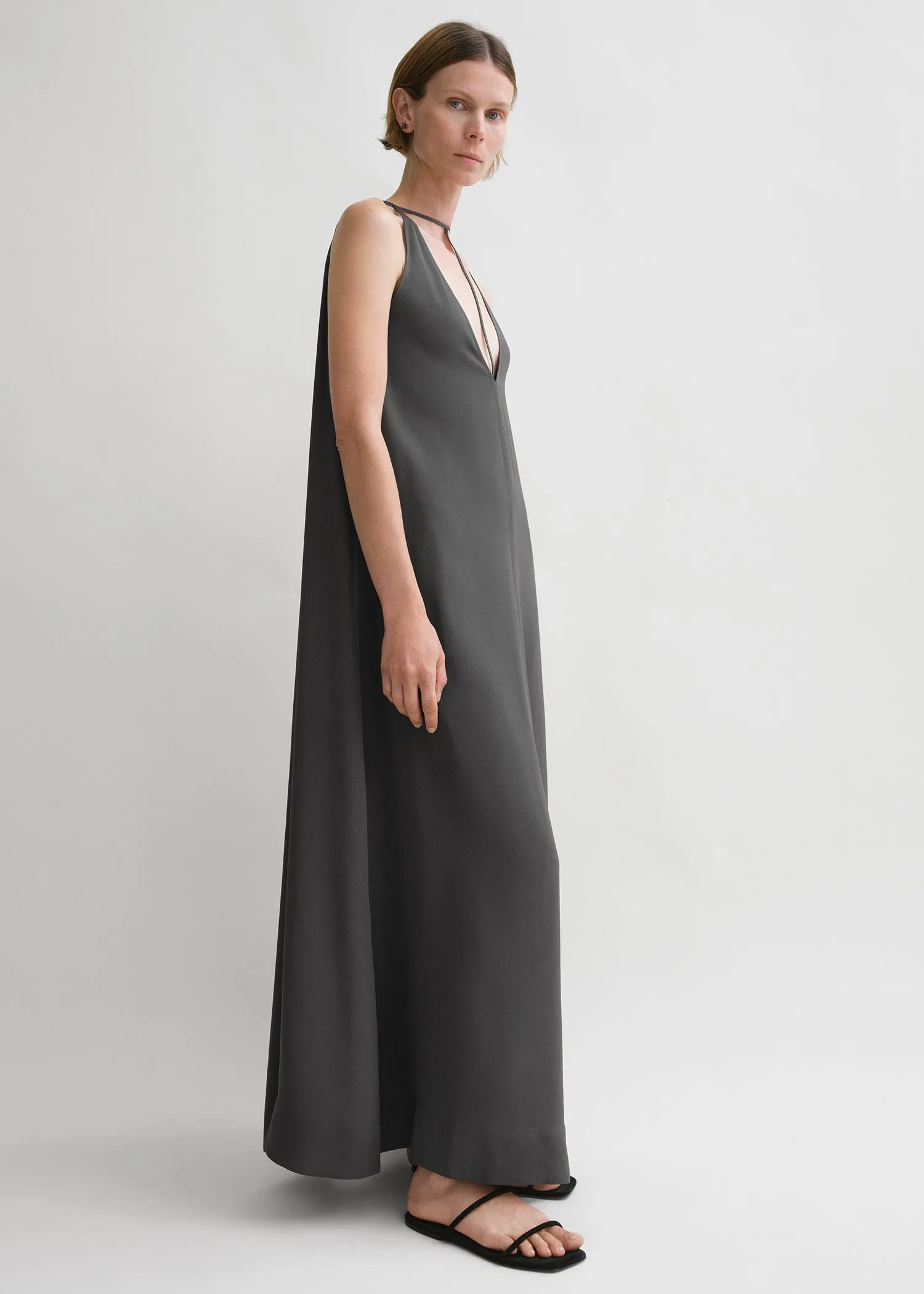 T-strap crepe-back satin dress lead