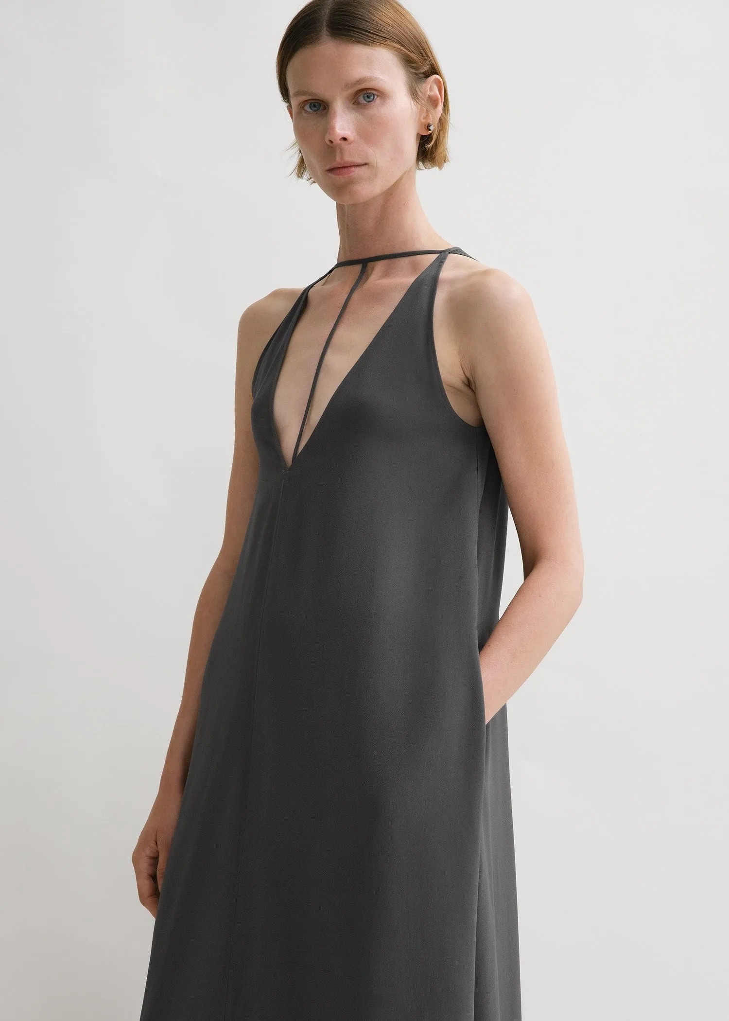 T-strap crepe-back satin dress lead