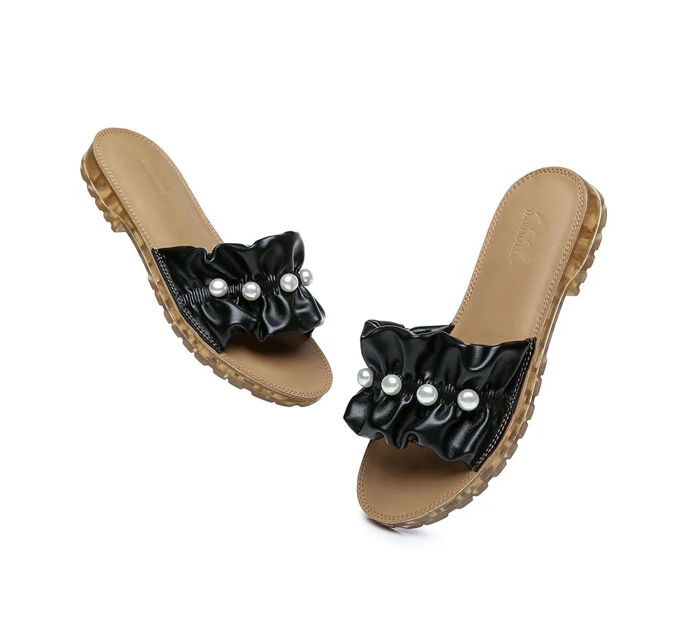 TARRAMARRA® Women Leather Pearls Ultra Soft Flat Slides Linita