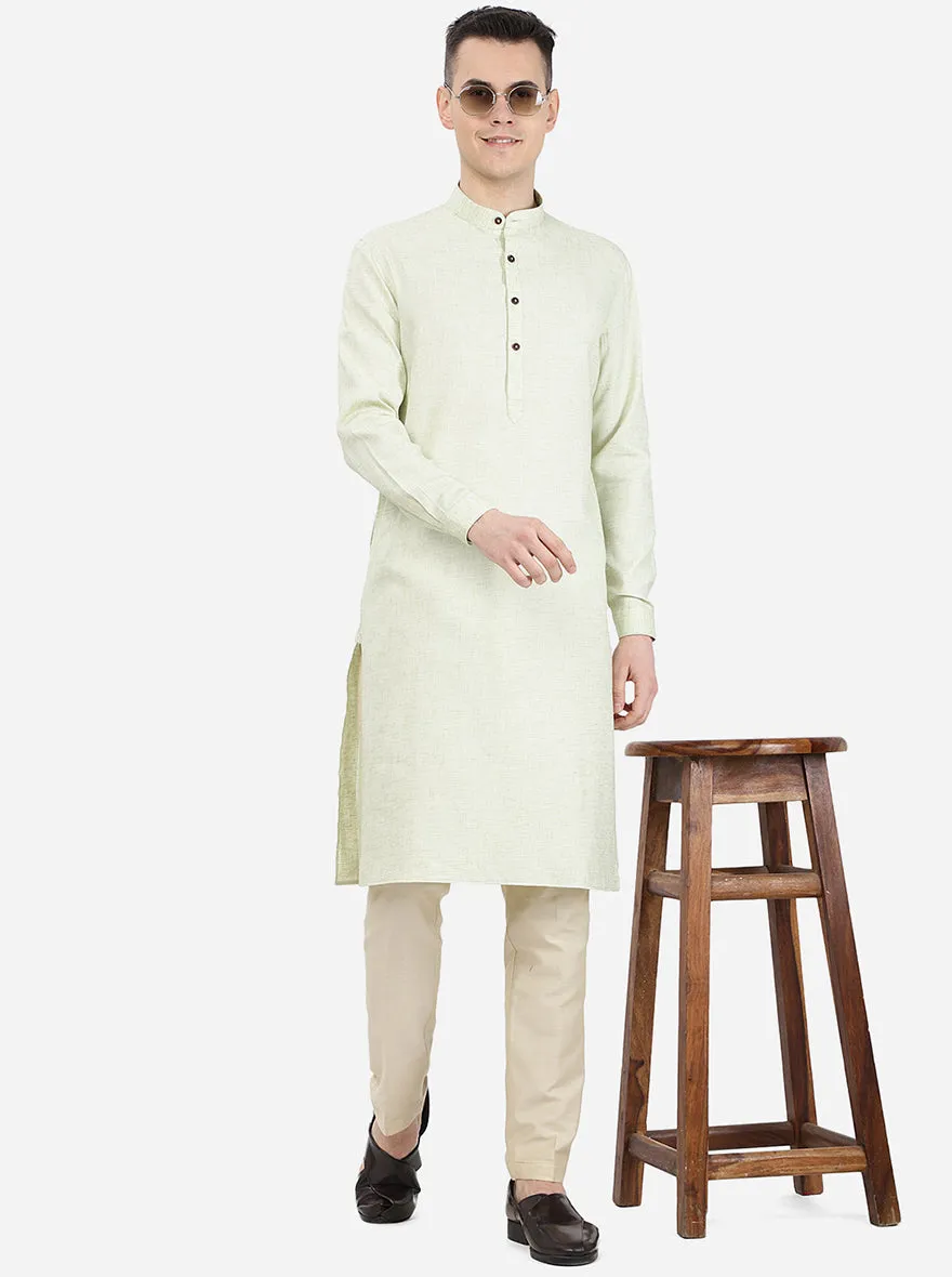 Tea Green Self Textured Regular Fit Modi Kurta | JadeBlue