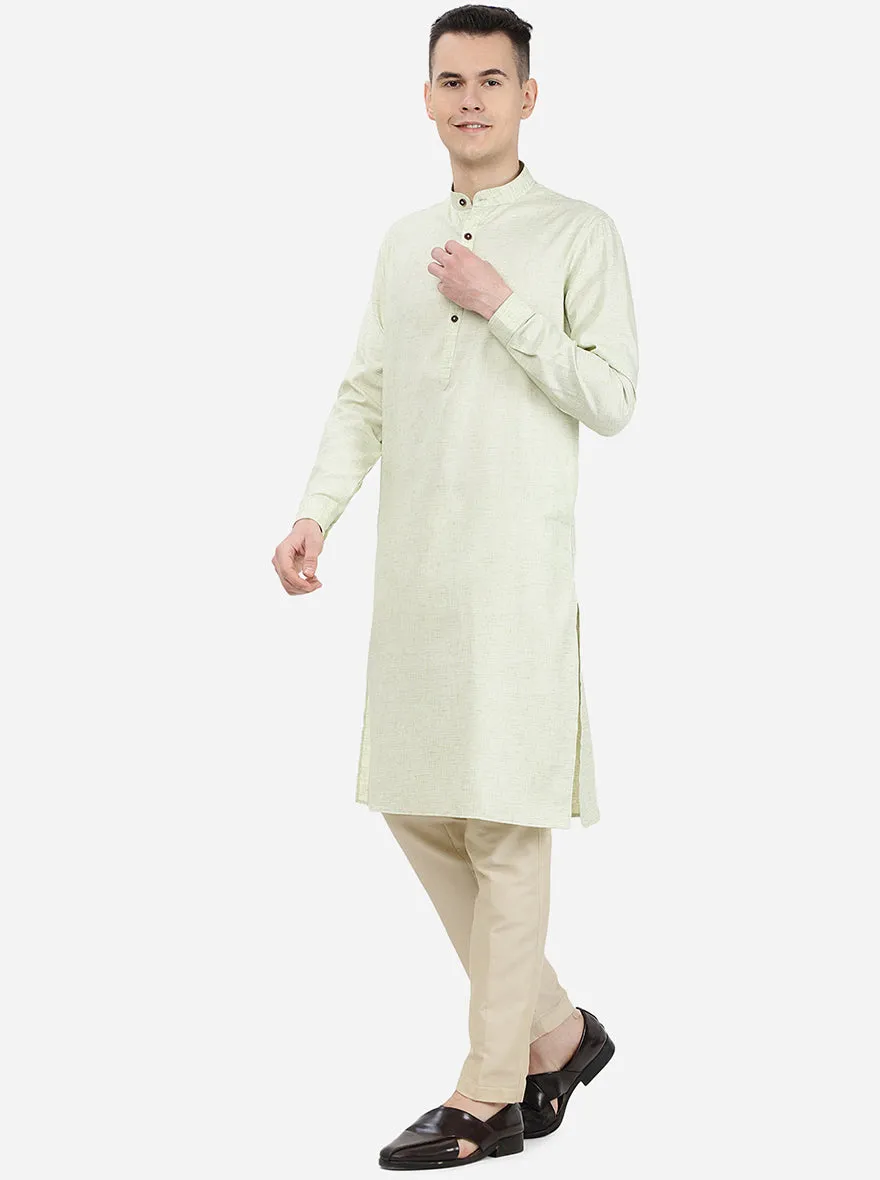 Tea Green Self Textured Regular Fit Modi Kurta | JadeBlue