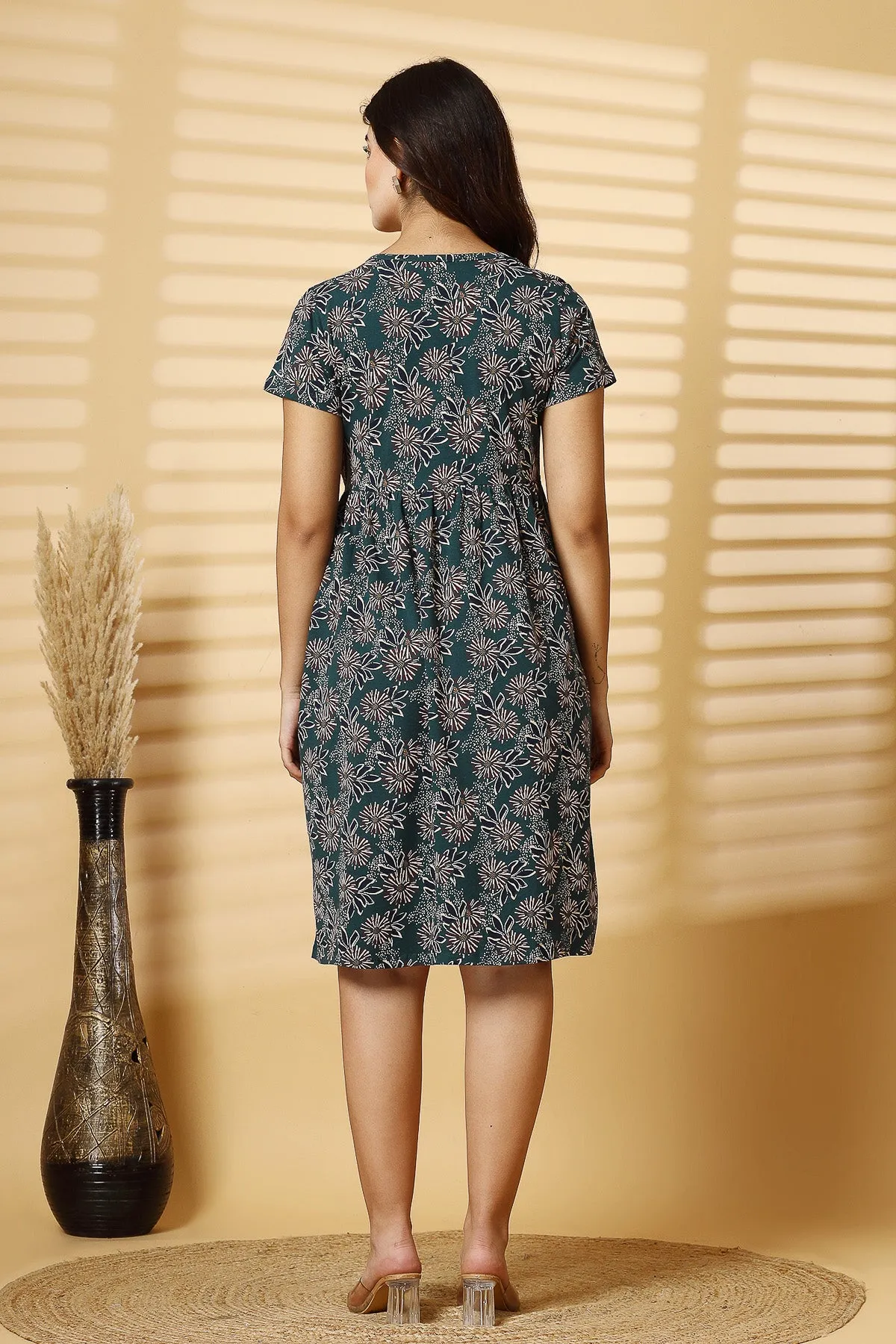 Teal Blossom Maternity Zipless Feeding Dress